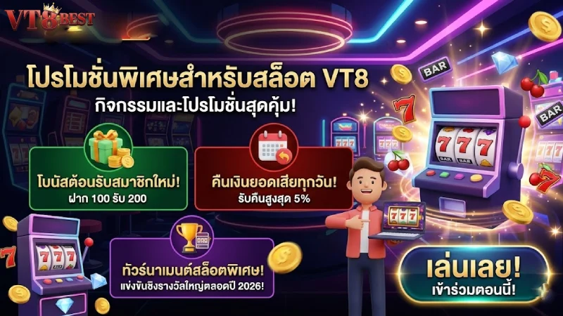 โปรโมชั่นและกิจกรรมพิเศษสำหรับสาวก VT8 slot